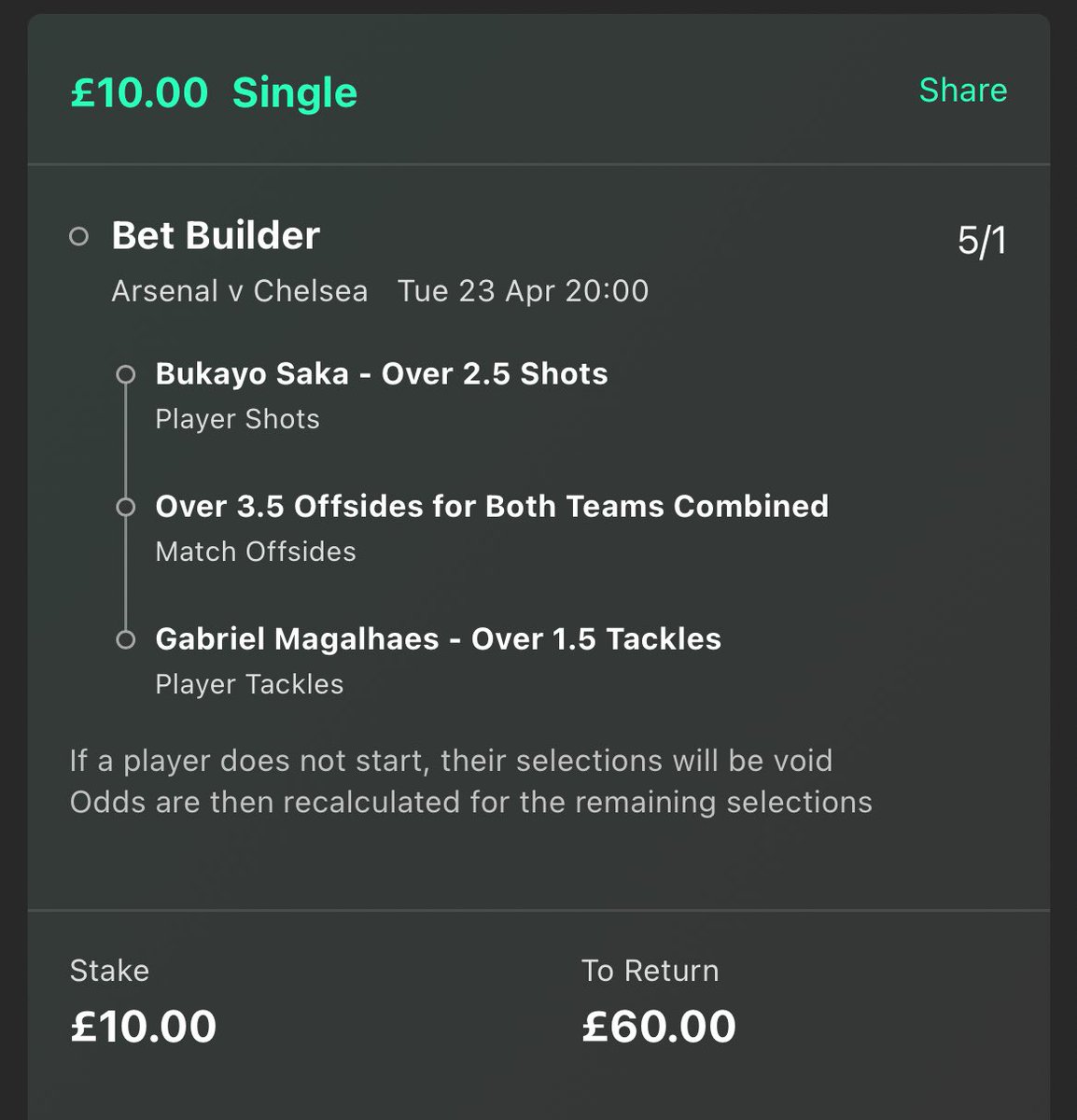 ValueBetSpotter's tweet photo. 📅 Arsenal vs Chelsea
🔒 23/20 & 5/1 (Bet365)

Bukayo Saka home shots: 4, 2, 4, 3, 4, 3, 2, 5, 9, 4, 3
✅ Saka had 5 shots in this exact fixture last season.

Arsenal match offsides: 3, 6, 4, 2, 3, 3, 7, 5, 6, 4, 4, 4, 7, 4
Chelsea match offsides: 4, 0, 3, 4, 4, 5, 6, 6, 3, 6, 4, 7, 9, 3, 4, 3, 4, 5
✅ There were 3 offsides when both sides met earlier in the season.

Gabriel tackles: 3, 1, 0, 1, 1, 3, 1, 2, 2, 1, 2, 1, 2, 2, 3
✅ Gabriel had 2 tackles vs Chelsea earlier this season. 

LIKE ❤️ if you’re on these bets!
