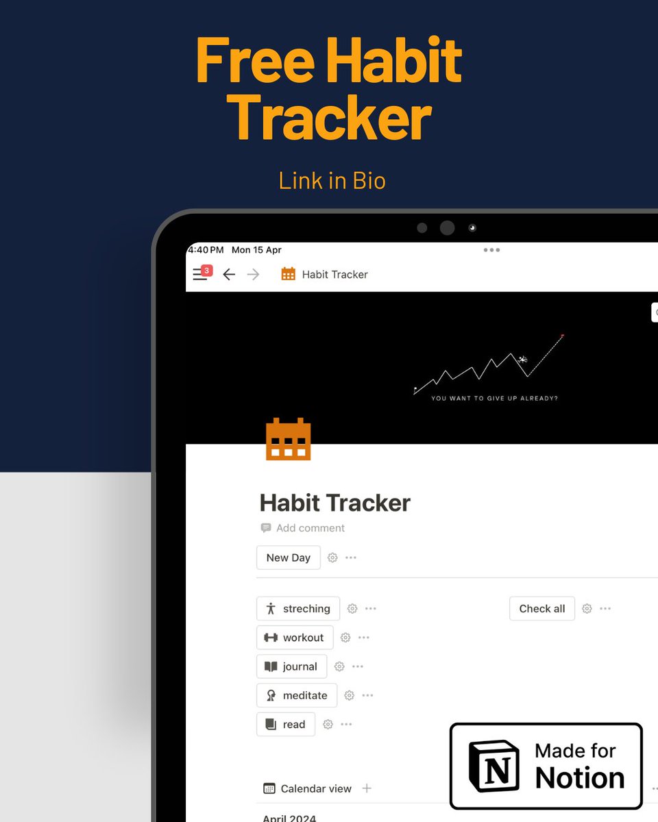 beorganized11's tweet photo. Habits make or break your success.

Track them relentlessly.

You can't improve what you don't measure.

To help you with this, I created a habit tracker in Notion.
You can find the link to the template in my bio https://t.co/mN8xNwP3Dl