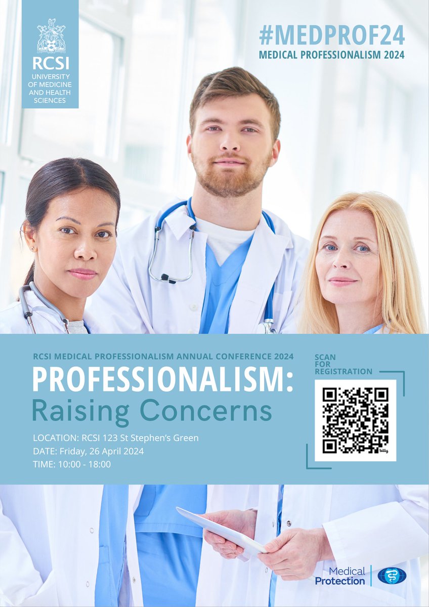 There is still time to register for RCSI’s Medical Professionalism Conference, #MedProf24, happening this Friday, 26 April. An expert line-up of speakers will explore the topic, ‘Professionalism: Raising Concerns’. More info and registration here: tinyurl.com/2wkzrh45