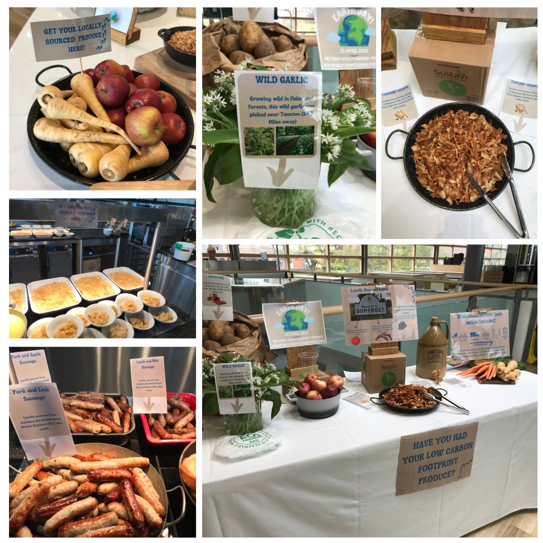 Earth Day 2024 🌱 As part of a week of events we showcased some local foods with 3 flavours of local sausages, local parsnip crisps, local potatoes with wild garlic and more🌍 #EarthDay2024