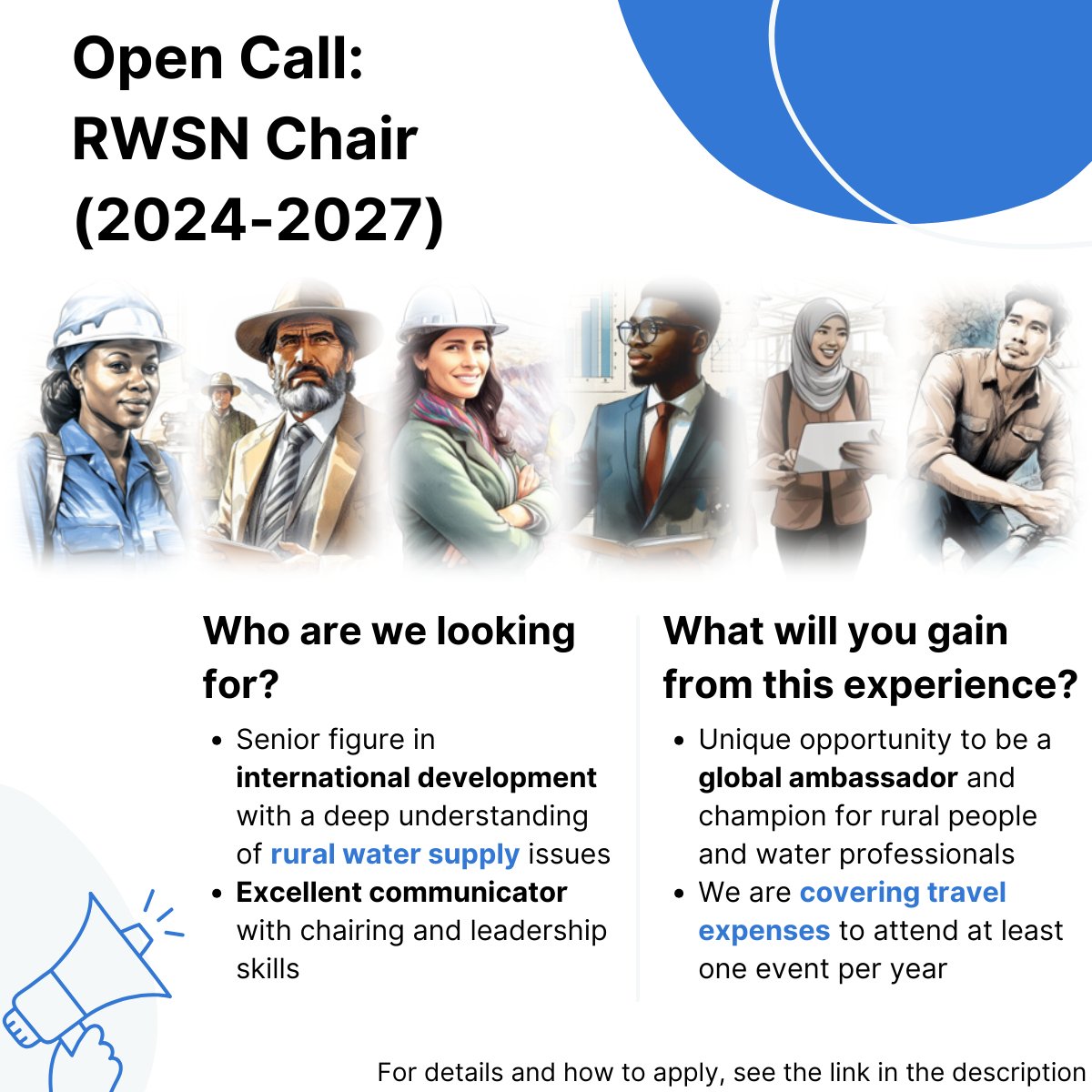 🌍 🔎 We are currently looking for an exceptional individual to become the new Chair of the RWSN

Are you someone we are looking for? Then see the details about the role and find out how to apply by downloading the Call here: rural-water-supply.net/en/resources/1…