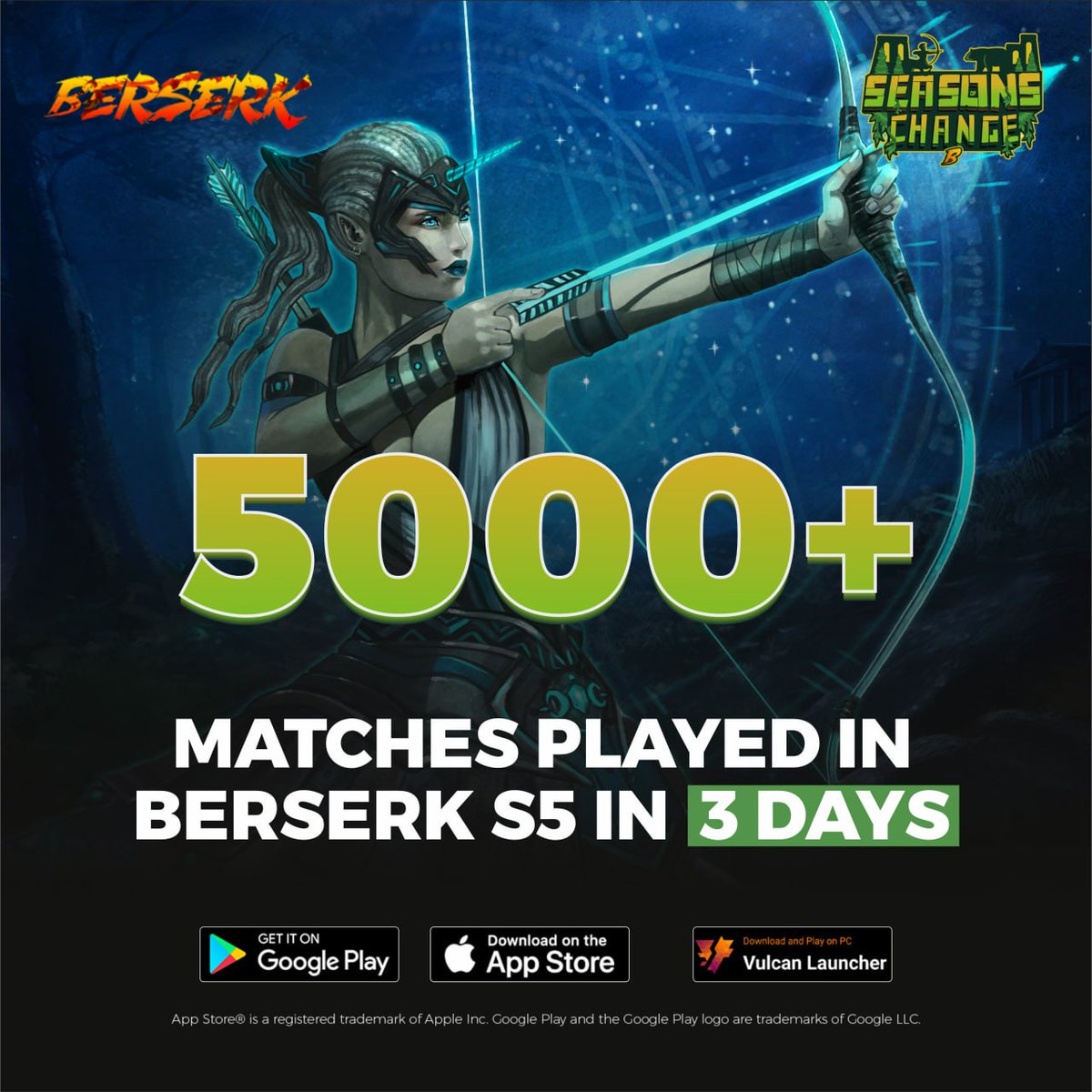 Boom! Over 5,000 games played in just 3 days. That's over 1⃣0⃣0⃣0⃣ hours of gameplay! What a phenomenal start to the season!✊🔥 Are you one of the warriors battling it out? Join the action and be a part of this epic season now: vulcanforged.com/berserkSeason5