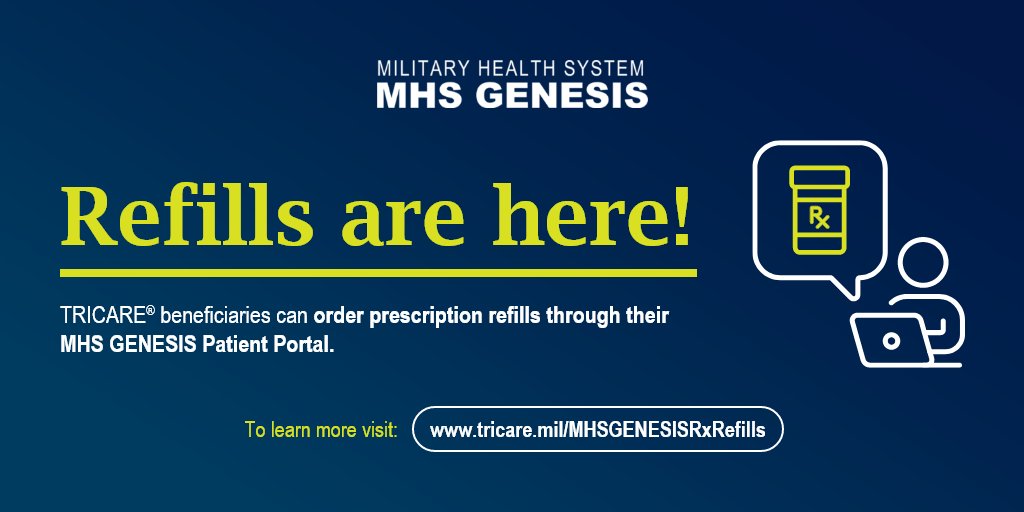 DYK? You can now request prescription refills through MHS GENESIS at every military hospital and clinic! Learn more about this new feature at: tricare.mil/MHSGENESISRxRe…