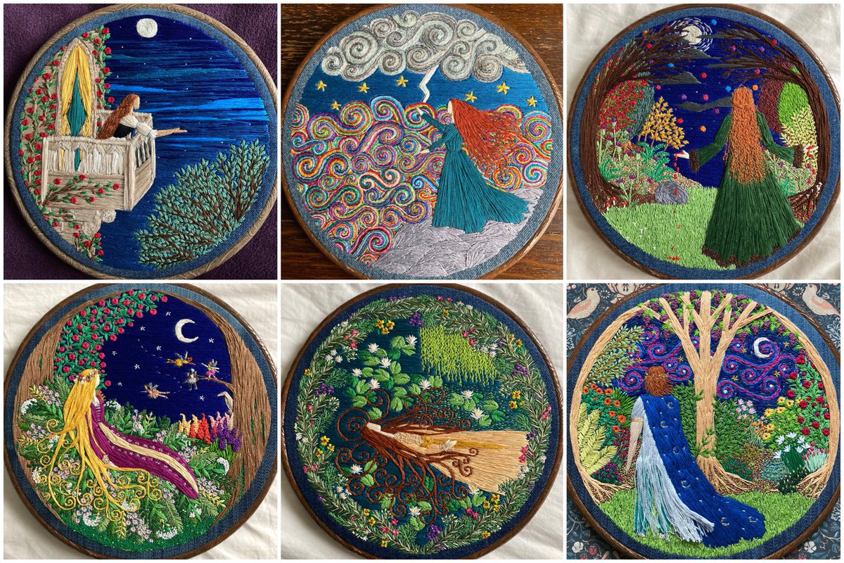 Happy #ShakespeareDay with a few of my inspired embroideries… 🧵🪡📚🎭 ‘We are such stuff as dreams are made on, and our little life is rounded with a sleep’ 💤 #stitchedart #thesewingsongbird