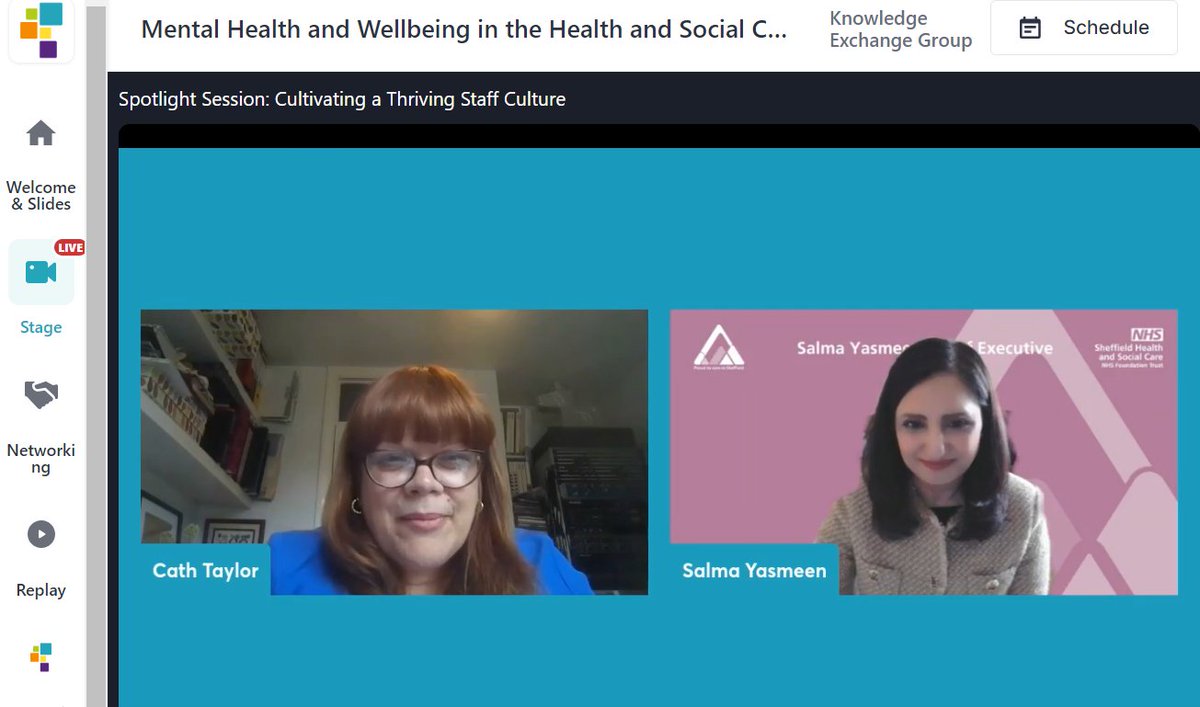 Supporting health and social care staff to feel valued and safe at work is essential when it comes to safeguarding mental health! We're joined by @SalmaYasmeen_1, CEO of @SHSCFT who is highlighting the social care aspect. #HealthcareWellbeingWM