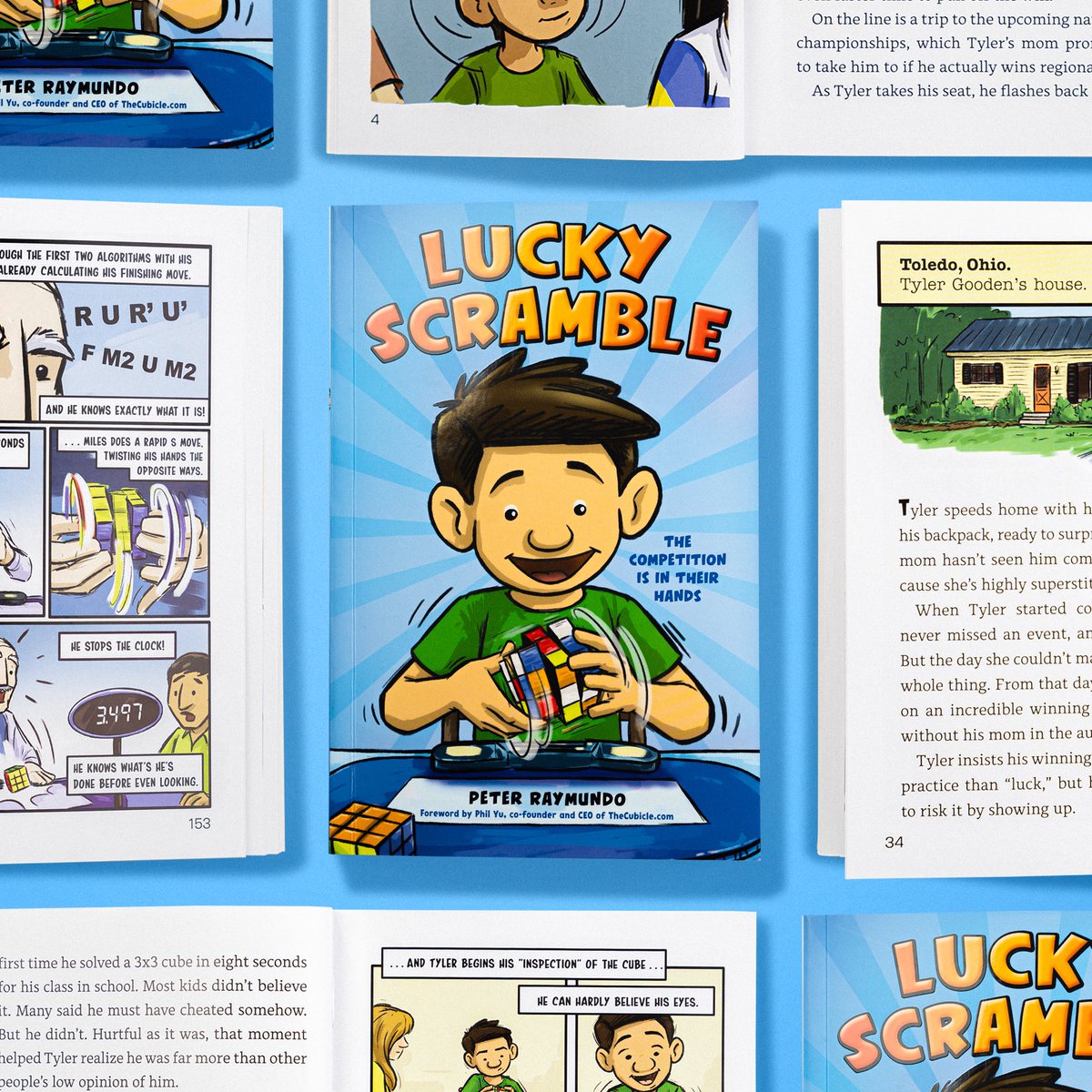 The #BookBirthday party continues, let's celebrate LUCKY SCRAMBLE by Peter Raymundo! This fun middle grade graphic novel features 6 competitive cubers facing off at the Speed Cubing national championships. This is perfect for fans of Roller Girl & the Last Kids on Earth series!