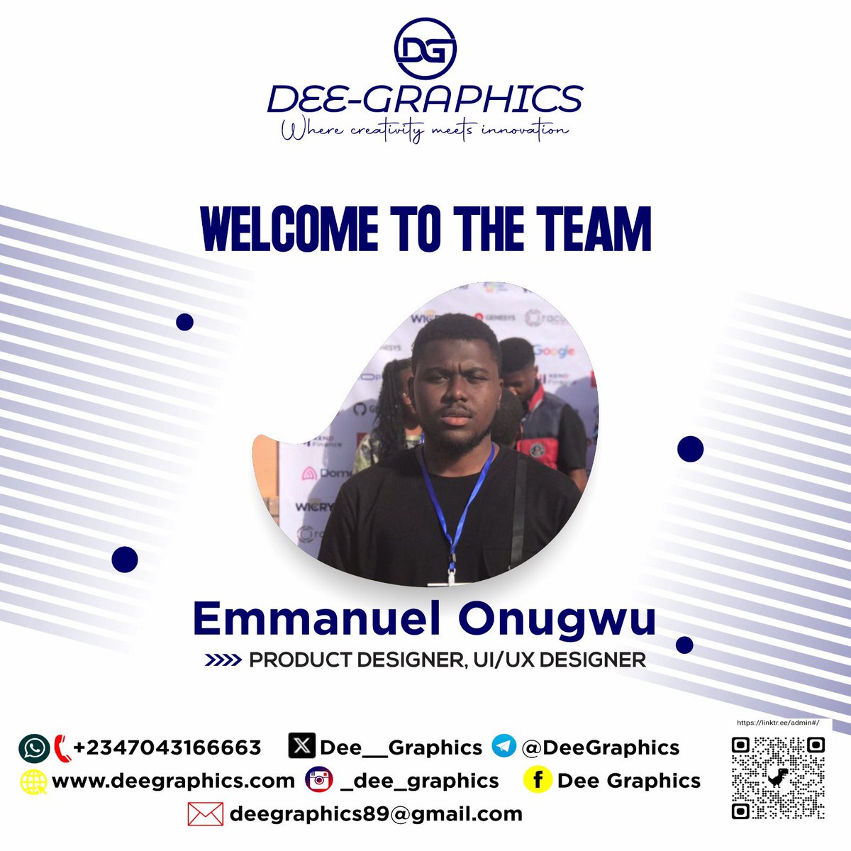 Dee__Graphics's tweet photo. Help us give a warm welcome to Emmanuel Onugwu, the newest addition to the Dee Graphics team! 
As our talented UI/UX designer, Product Design, and Web Designer, Emmanuel is set to bring creativity and innovation to every project. Let’s create stunning digital experiences! https://t.co/KQztxUUIJA
