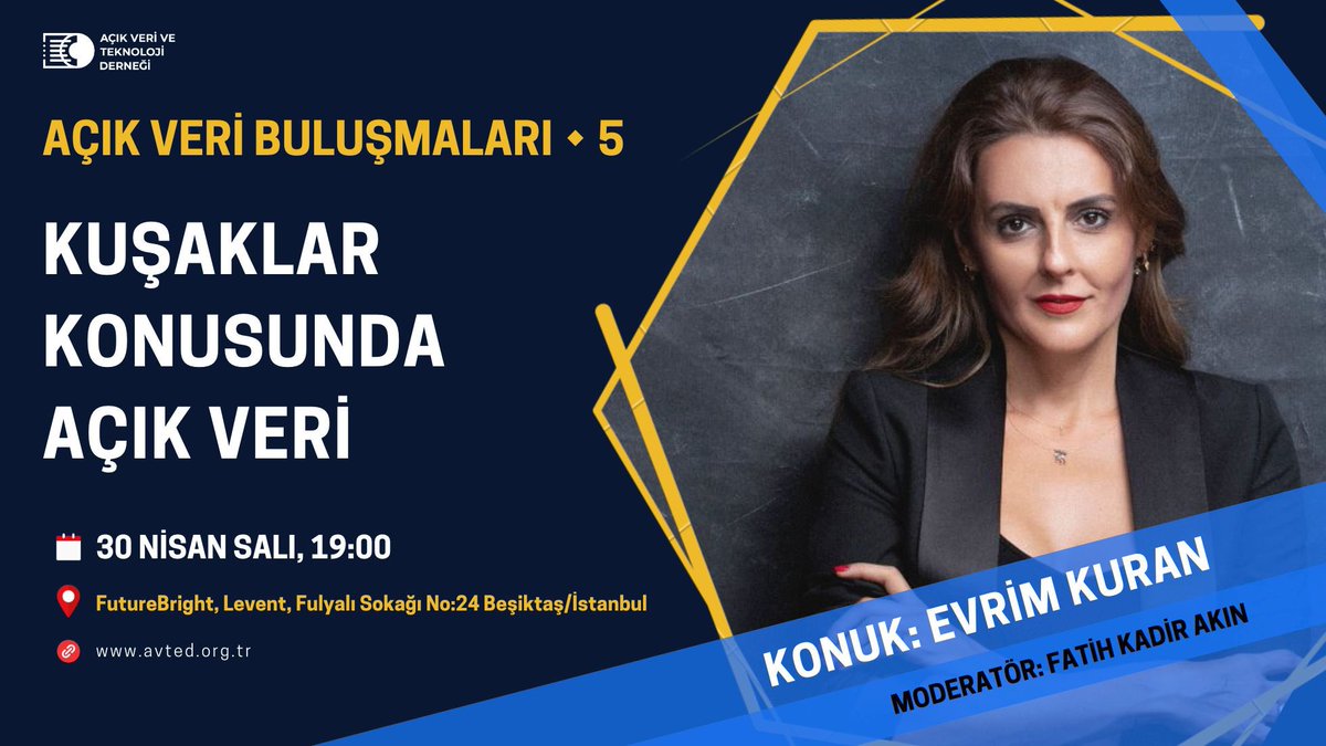 📍Açık Veri Buluşmaları - 5 ⏰ 30 Nisan Salı saat 19.00 @fkadev moderatörlüğünde konuğumuz @evrimkuran Tüm açık veri meraklılarını bekliyoruz. 🙌 Kayıt ve tüm detaylar için 👉 kommunity.com/acik-veri-ve-t…