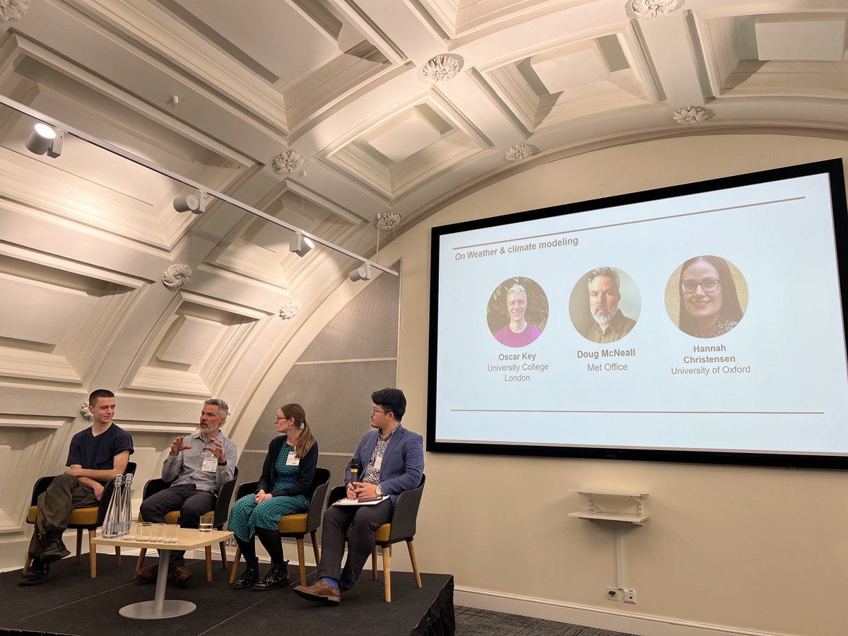 🌎🌍🌏 A fascinating session 'On Weather & Climate Modelling' featuring @oscar__key, @dougmcneall, and @hannahmchr chaired by @douglas_rao! 🚀 Day 2 of #ClimateInformatics 2024, hosted by the @turinginst, continues here at @BMAHousevenue in London and online.