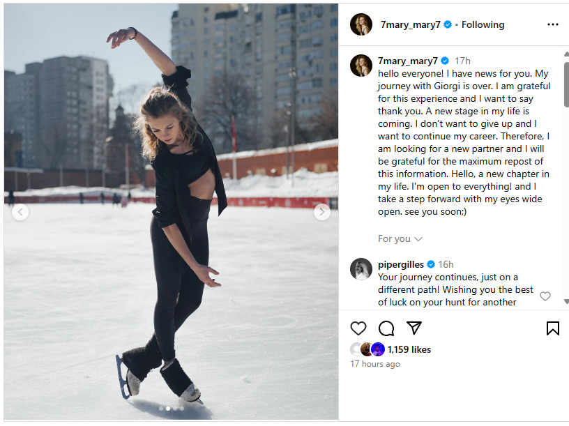 After six years, 🇬🇪 ice dancers Maria Kazakova / Giorgi Revia are parting ways. 'I don't want to give up and I want to continue my career,' Kazakova posted on instagram. 'Therefore, I am looking for a new partner and I will be grateful for the maximum repost of this…