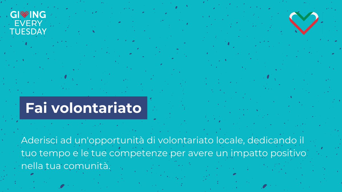 Come ogni martedì torna #GivingEveryTuesday la rubrica che fa della generosità un'abitudine quotidiana.
Oggi scegli di donare il tuo tempo per uan buona causa!
Esplora le opportunità locali e trasforma il tuo tempo in un impatto positivo!