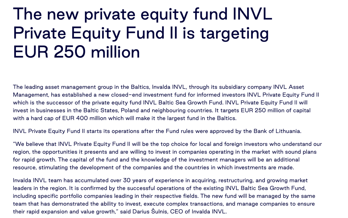 The new #PrivateEquity #fund #INVL Private Equity Fund II is targeting EUR 250 million - invl.com/en/news/the-ne… via @EQ_Corp #Fundraising #Investment