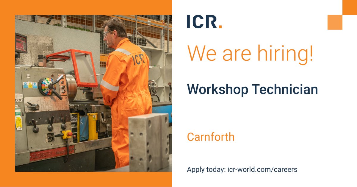 We are recruiting! following a period of successful expansion, we are looking for a full time Workshop Technician to join the ICR team in Carnforth. Apply today! loom.ly/a_awdb8 #joinus