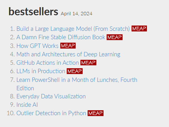 #HowGPTWorks, book w/ @BlancheMinerva @drewfarris is already up to # 3 on the best sellers! We are removing all the mystery behind WTF a language model is, how they work, but in an accessible way for people without any AI/ML training. @ManningBooks manning.com/books/how-gpt-…
