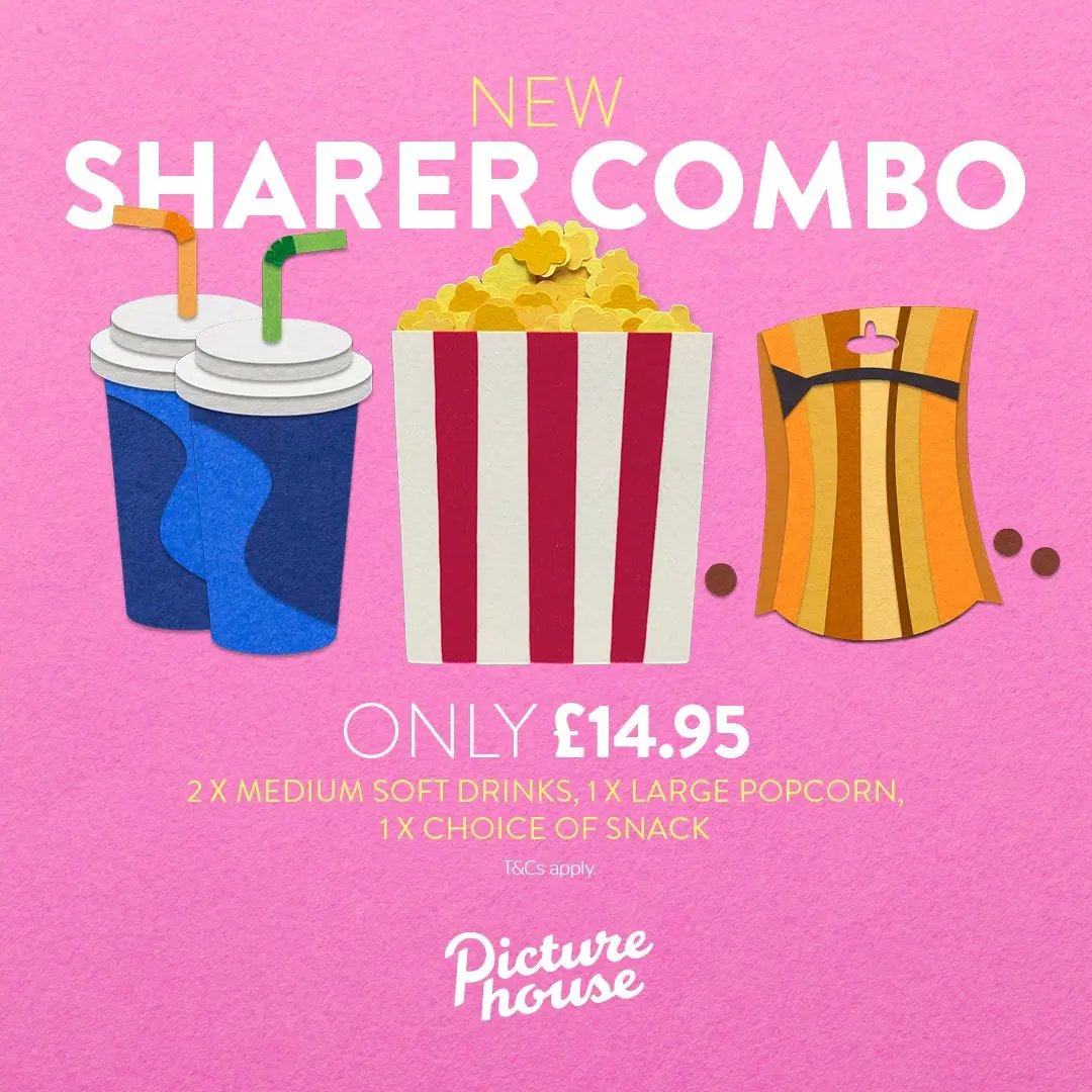 A brand new combo deal you need to know about! Get 2x medium drinks to go with your large popcorn and a bag of sweets for just £14.95! Perfect for sharers! 🍿🥤🍬