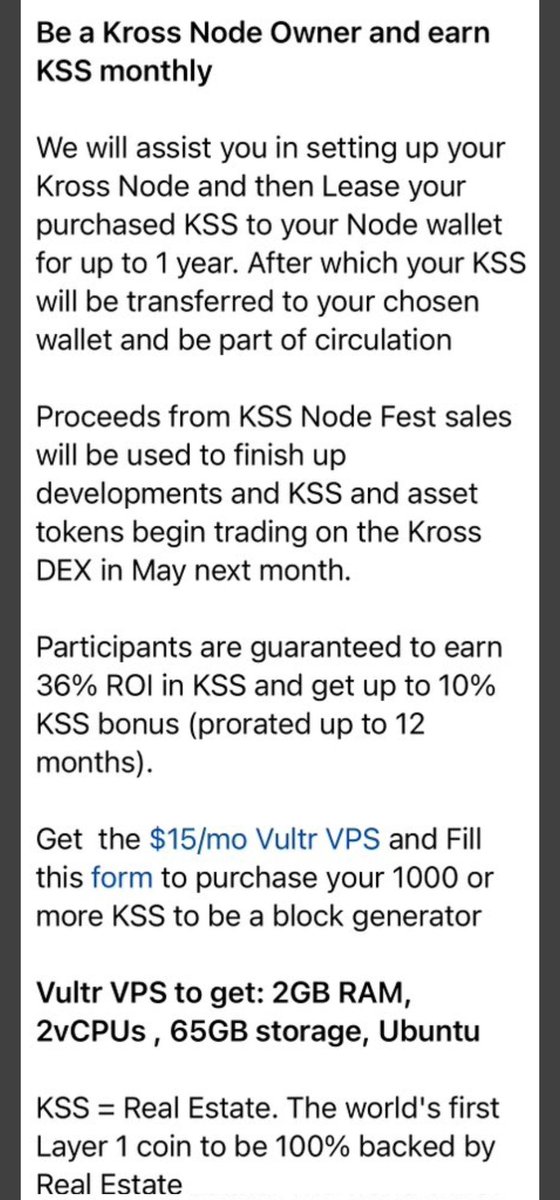 KSS NODES FEST IS LIVE!!! Be among the first 50 external Kross chain block generators and help secure and decentralize the World's first Layer 1 coin that is 100% Real Estate Backed. Yes, KSS = Real Estate. Learn more on our telegram group t.me/krossblockchain #RWA #Global