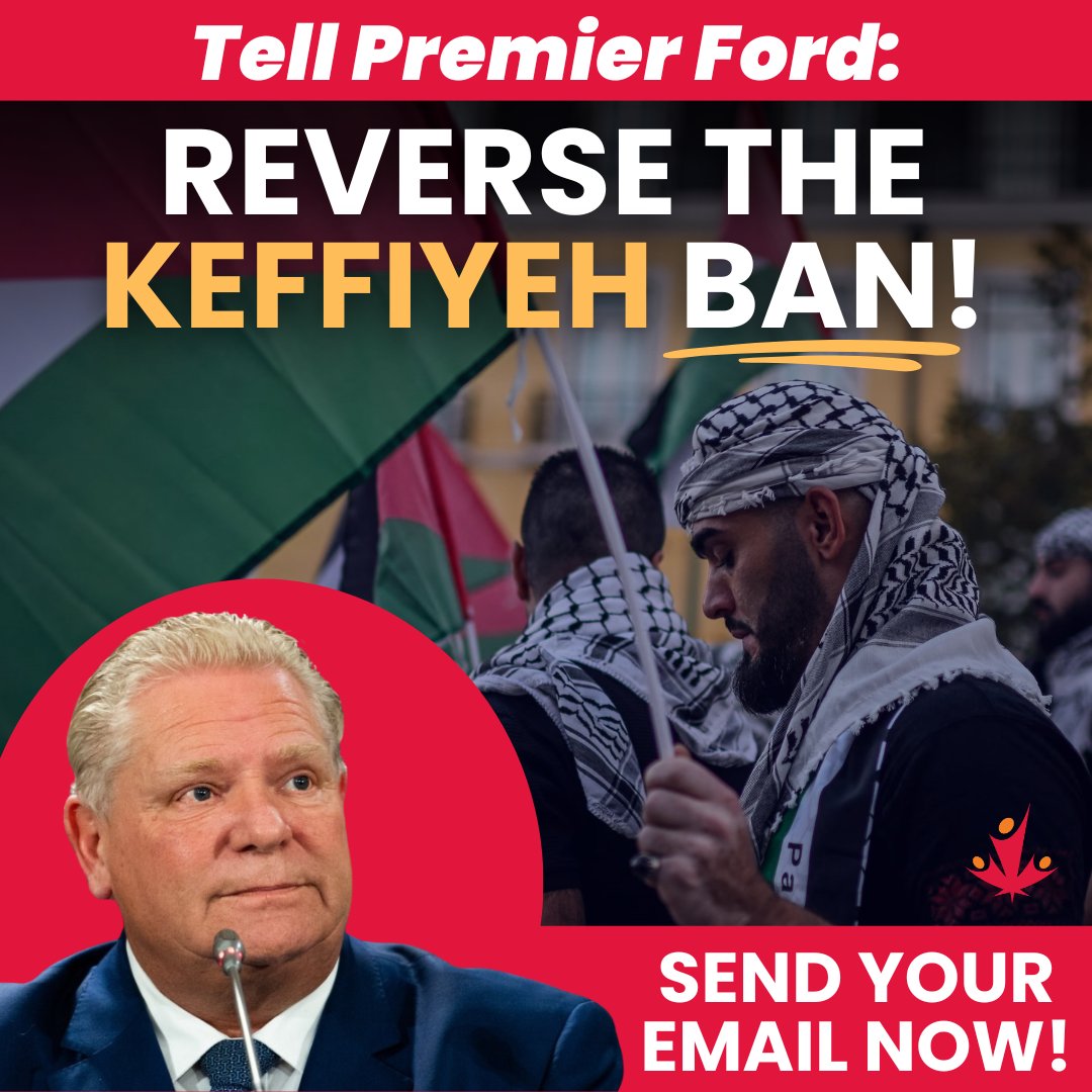 🚨 Over 7000+ have written to @fordnation & Ontario political leaders to demand the immediate reversal of the racist Keffiyeh ban in the legislature. Add your name here: cjpme.org/reverse_keffiy…