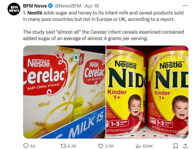 2/5 Nestle's practices in adding sugar to baby foods in low and middle-income countries are unacceptable. Front-of-pack warning labels in Kenya can help address these disparities by informing parents about the sugar content. #FoodPolicyKE #FOPWL #ConsumerRights #ChildProtection