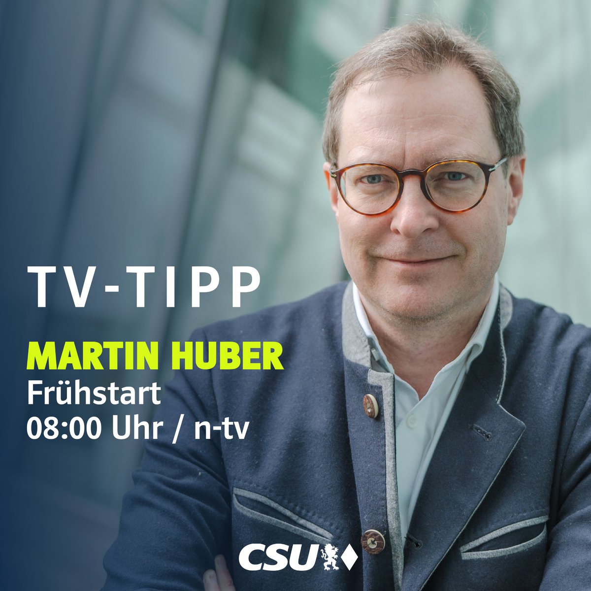 📺 TV-Tipp: Heute Morgen um 08:00 Uhr ist unser Generalsekretär @MartinHuberCSU im Interview bei n-tv im „Frühstart“.