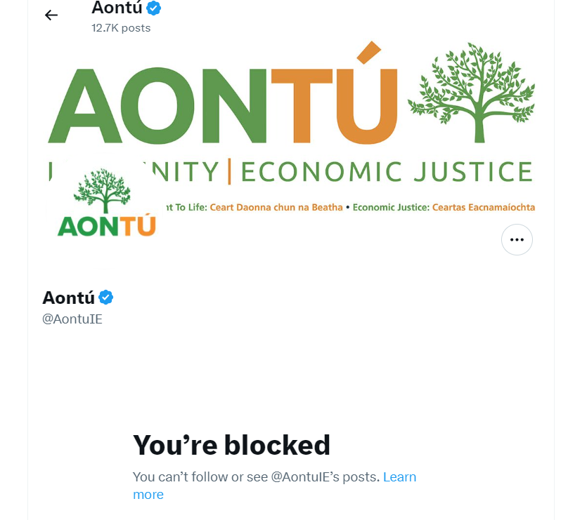 Just discovered @Aontú blocked me. 🤣🤣 Guess when they say they stand for 'unity' that has some loopholes. Fair f'ks to FF and FG - I have a go at them far more often than I do off the solo TD shower but they haven't actually blocked me yet. Misogynists have such a thin skin.