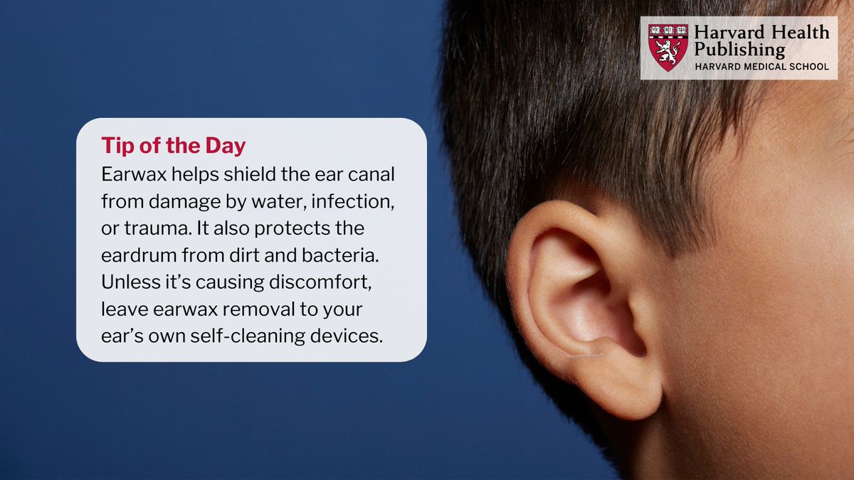 Earwax protects inner ear: Earwax helps shield the ear canal from damage by water, infection, or trauma. It also protects the eardrum from dirt and bacteria. Unless it’s causing discomfort, leave earwax removal to your ear’s own self-cleaning devices. 

From #HarvardHealth