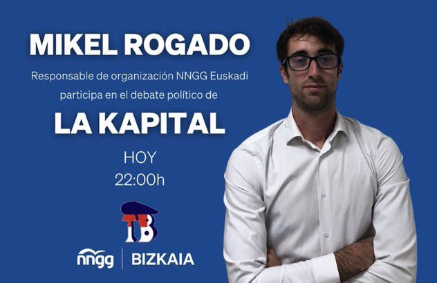 📺 Debate político, programa @LaKapitalTB en @TeleBilbao No te pierdas esta noche a nuestro responsable de organización de NNGG Euskadi, @Mrggarcia1 🗓️ Hoy 🕑22:00h 📍 En directo telebilbao.es/directo/