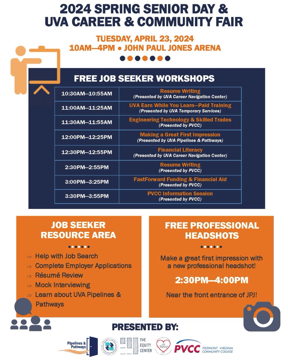 We are at the UVA Pipelines &amp; Pathways' Career &amp; Community Fair until 4:00 PM! Come say hi to Zach and Nathalie, currently apprentices in our program! 

Learn more about how to apply &amp; to take advantage of some of the awesome career-building resources here at JPJ Arena!