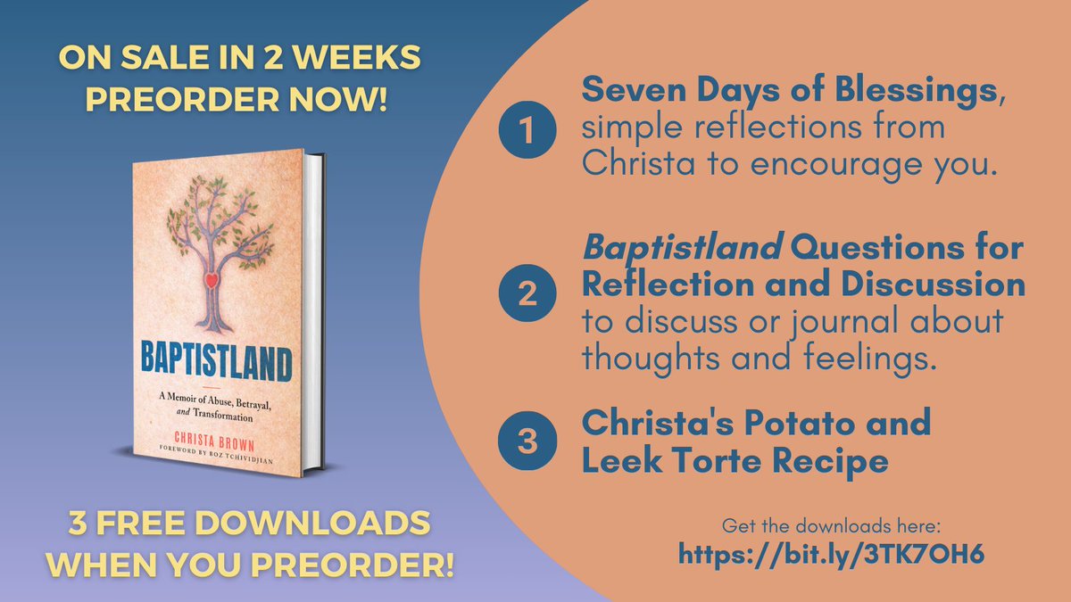 Baptistland. The book. It's just 2 weeks away! If you preorder you'll get some freebies (plus my thanks because preorders are sooo helpful!)(And fyi - those '7 Days of Blessings' are Irish-style blessings, ok?) Here's the link to claim your freebies: bit.ly/3TK7OH6