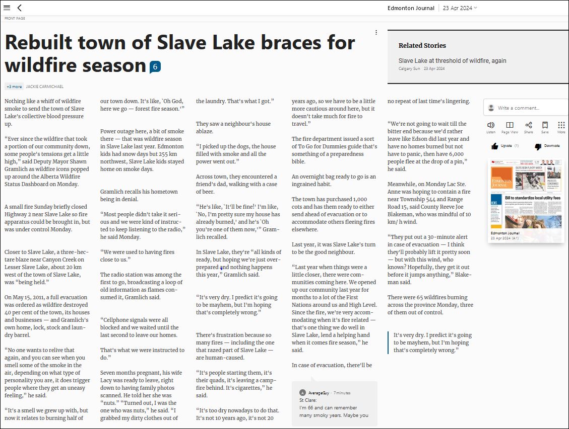 In today’s @EdmontonJournal 828 words from Jackie Carmichael about the town of Slave Lake bracing for wildfire season. No mention of  the climate change / fossil fuel connection. Not even a word about climate change! #WhereIsTheWhy? #ClimateCrisis #EndTheSilence @EndClimtSilence