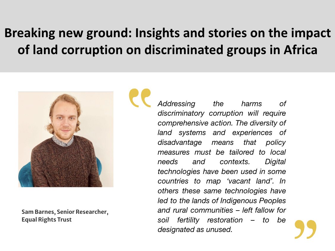 Our webinar on the impact of #landcorruption on discriminated groups in #Africa is now underway with @anticorruption @Corruption_SA @EqualRights @KabandaNaome @KiburiSharon @witschinaafrica You can still join us by clicking here 👉 landportal.org/event/2024/03/…