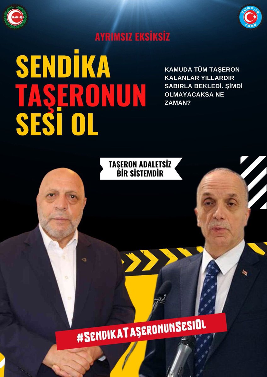 Sn başkanlar @hakismahmut Ergün Atalay @turkiskonf @hakiskonf vergiden daha önemli olan işçi barışı huzuru için TAŞERON sorununu çözmeniz gerekiyor yıllardır bu insanlar sizlere güvendi sizin önceliğiniz ivedikle TAŞERON olmalı 🔥 @isikhanvedat @HakanToy06 @devletsert @Akparti