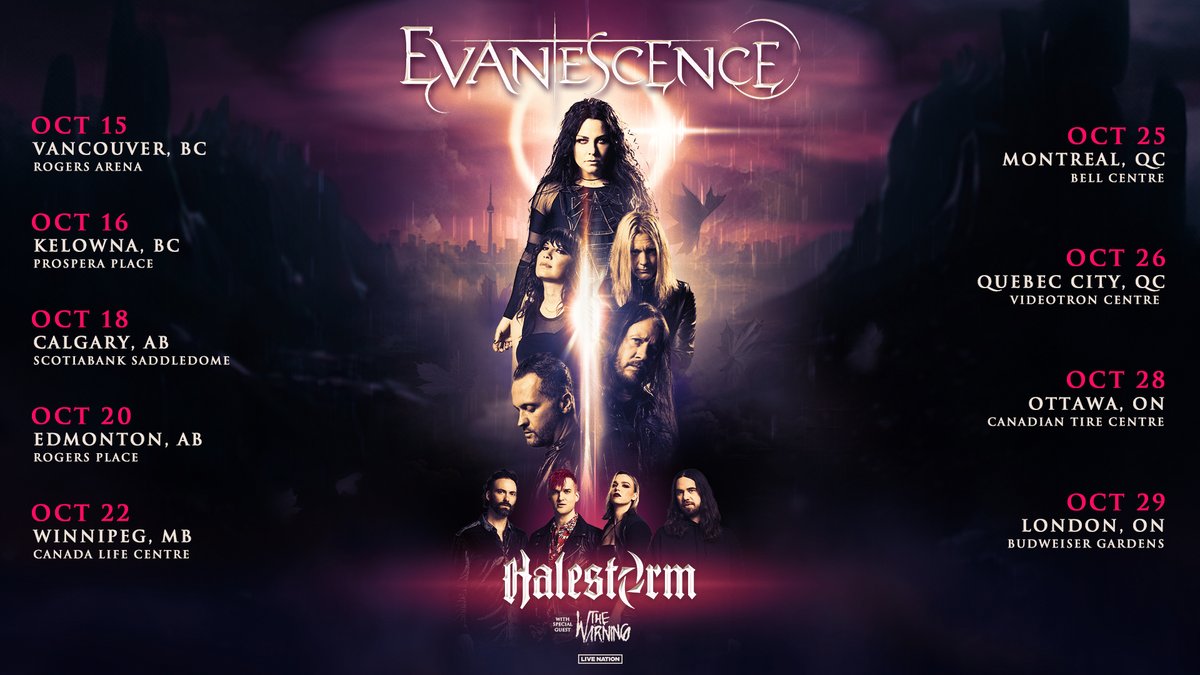 .@evanescence are hitting the road on their first headline tour across Canada in over 15 years! With support from @Halestorm and @TheWarningBand2. Don't miss them in Ottawa on October 28th and London on October 29th. Tickets on sale Friday at 10am: bit.ly/3UeiRIU