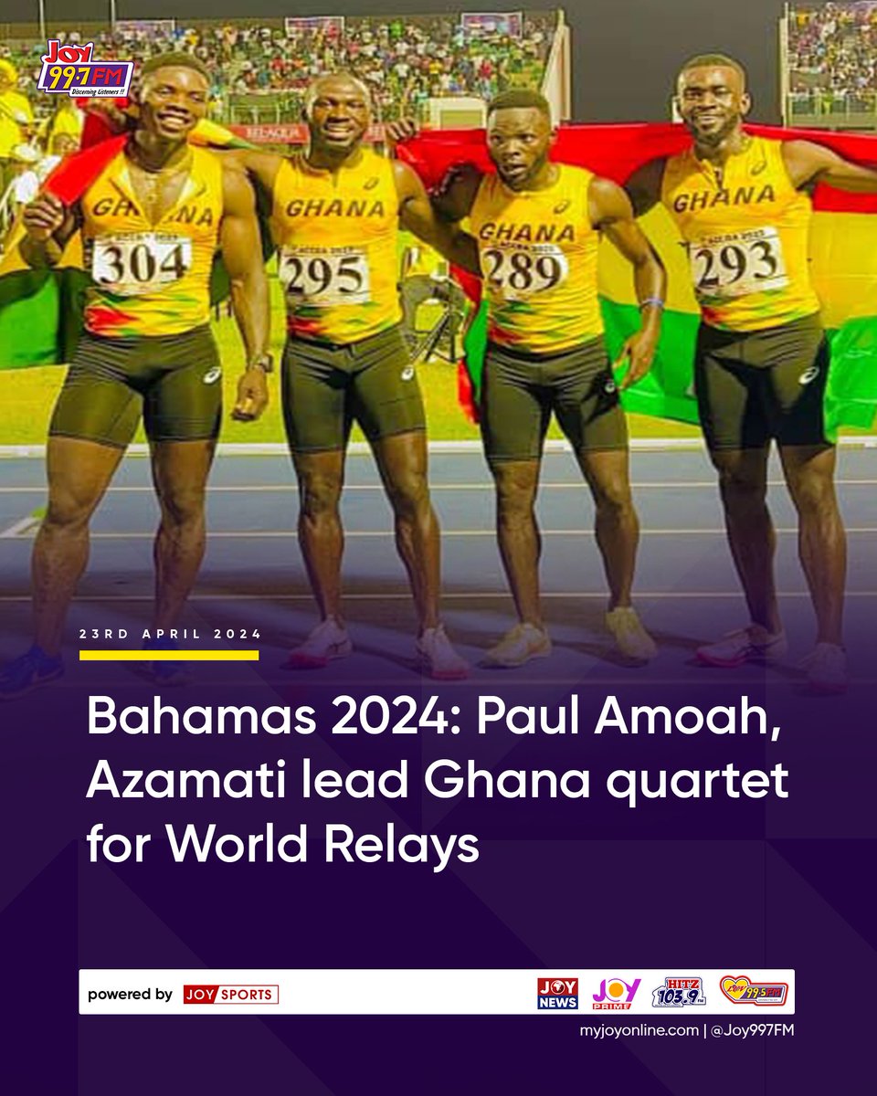 2023 African Games 200m gold medalist, Joseph Paul Amoah, as well  as national 100m record holder, Benjamin Azamati, will lead Ghana's  quest for Olympic qualification at the World Relays slated for the  Bahamas next month.

myjoyonline.com/bahamas-2024-p… 

#JoySports