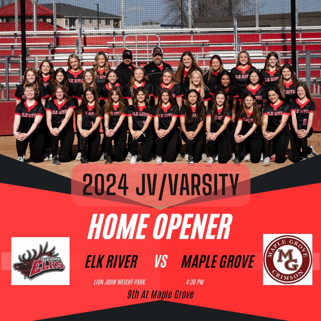 ERHS_SB2022's tweet photo. HOME OPENER!! The ELKS will take on the crimson at 4:30 at loins park. Our 9th grade team will in maple grove at 4:30! Come out and support your elks! https://t.co/jmsy7qmats