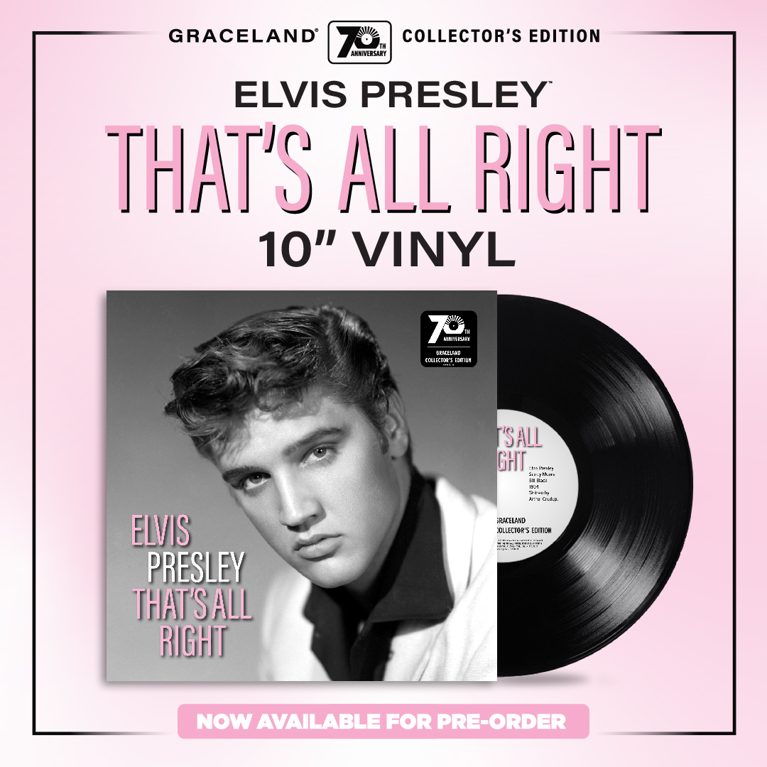 In celebration of the 70th anniversary of Elvis Presley's groundbreaking recording of 'That's All Right,' @VisitGraceland is releasing a limited-edition collector's vinyl single! Pre-order now at Shop Graceland: bit.ly/3xEzhT5