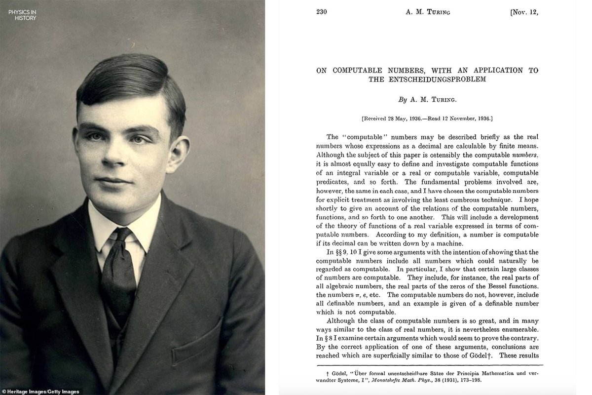 Alan Turing's paper demonstrating how the operations of a computer can be controlled through a program of instructions stored in its memory.