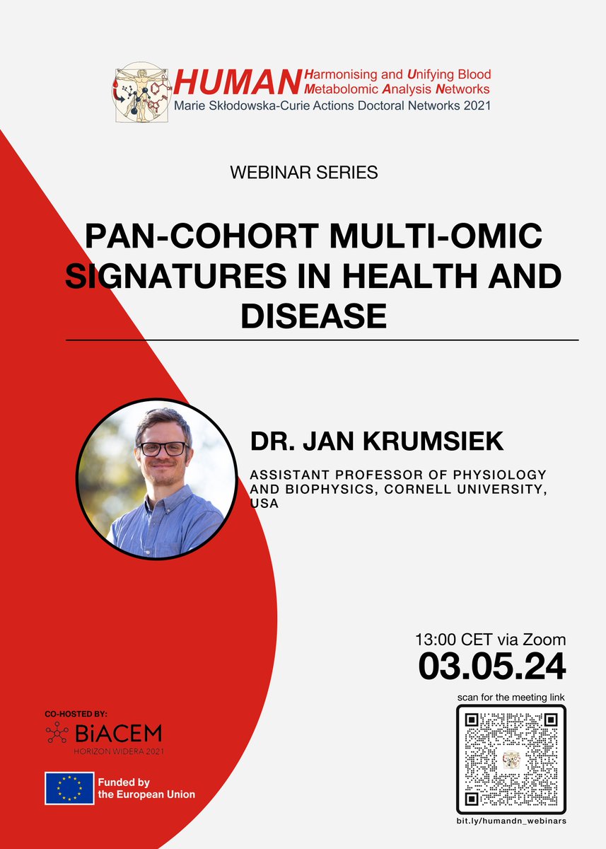 ❗Webinar Alert ❗ We’re hosting our 5th #webinar for this year, with Cornell University’s Jan Krumsiek! 👨🏻‍🔬 Learn about multi-omic signatures in clinical cohorts this 🗓️ 03.05.24 at ⏰ 13:00 CET! Join us via Zoom ➡️ bit.ly/humandn_webina… #metabolomics #massspec