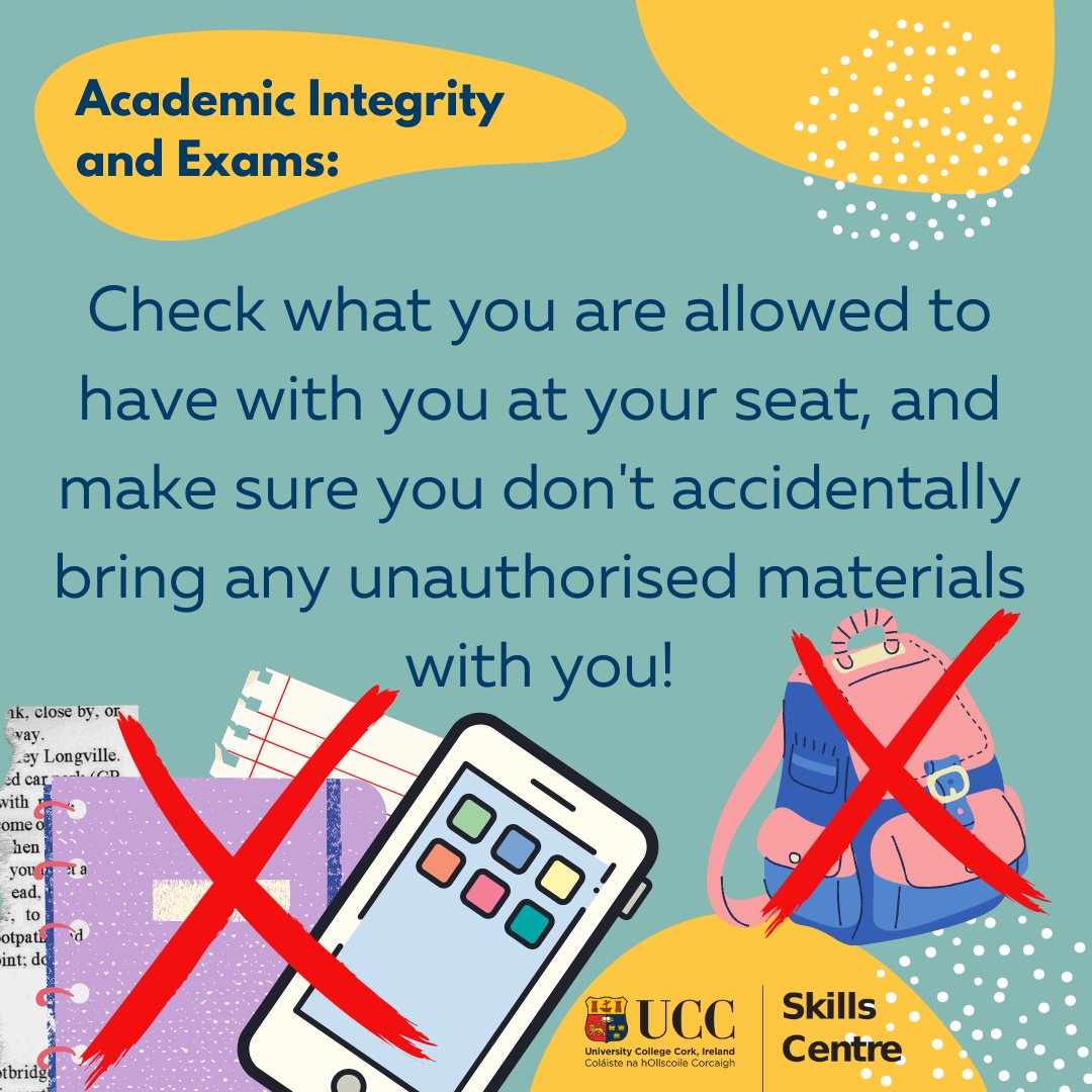 Remember not to have your phone, notes or any scraps of paper with you at your seat during your exam. Check the guidelines to see what is allowed to avoid any confusion on the day. Best of luck to everyone taking exams over the next few weeks!