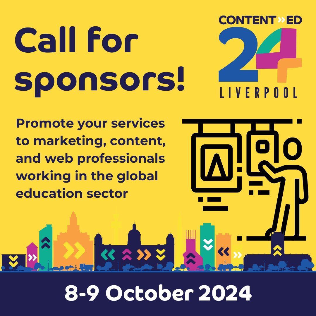 Call for sponsors!

Do you have a service to promote to content professionals in the education sector?

If so, you'll find a large, engaged audience of senior decision-makers at ContentEd 2024.

Explore our packages: bit.ly/3Ux03Gd

#HigherEducation <a href="/ContentEdLive/">ContentEd</a>