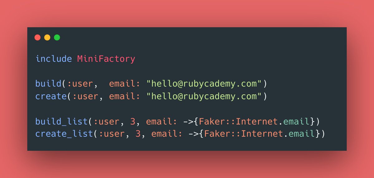 ✨ PRO SUBSCRIBERS ONLY ✨

The 'Build a minified FactoryBot' course is live on RubyCademy!

📆 Next week 📆

➡️ MiniFactory (video)
➡️ How RubyCademy uses ActiveRecord::DelegatedType

🔗 rubycademy.com

#RubyOnRails #DesignPatterns #ActiveSupport #Ruby3