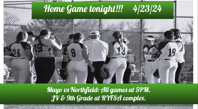 🚨Lets see a home game crowd🚨
🥎Mayo takes on Northfield on their own field🥎
LETS TAKE THAT DUB!!