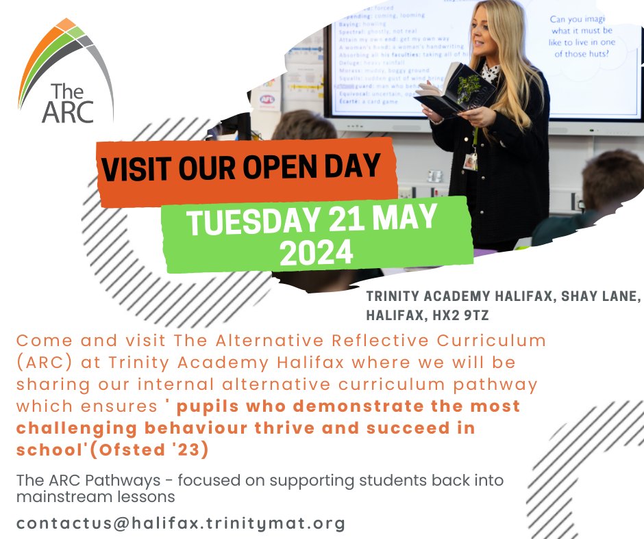 We are holding an Open Day for teaching professionals to visit our Alternative Reflective Curriculum (ARC) provision on Tuesday 21 May - Register here tinyurl.com/ARCOPENDAY24