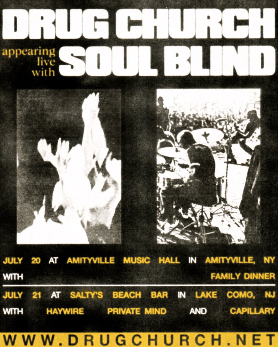 DrugChurch's tweet photo. New York and New Jersey this summer with @soulblindhv and others! Tickets on sale Friday at 10 AM ET https://t.co/aWYpC4tlv2 https://t.co/tTFVO4etRR