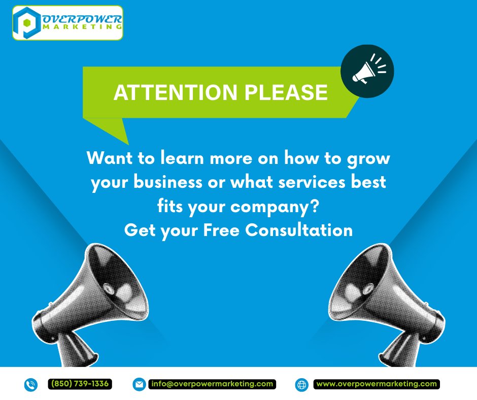 📣 Attention Business Growth Seekers! 🌱 Curious about scaling up or discovering the perfect services for your company? Don't miss out on this opportunity! Secure your FREE consultation with OverPower Marketing.
#GrowWithConfidence #FreeConsultation #BusinessGrowth