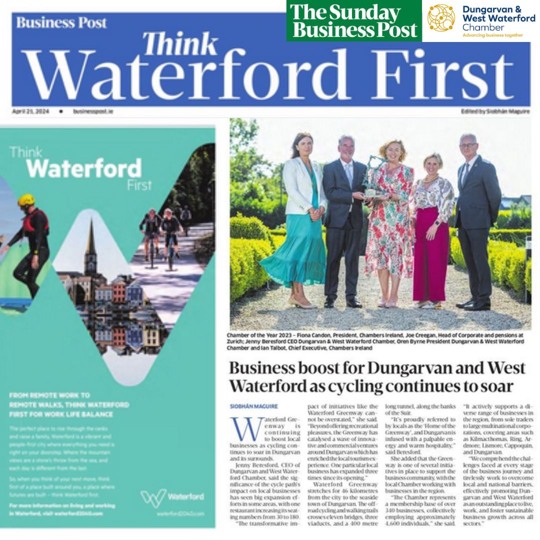 Good News! Sunday Business Post Features Waterford! Sunday Business Post (21/4/24) features an 8 page spread on Waterford. Think Waterford First is packed with features. Read full issue here: shorturl.at/eruIN