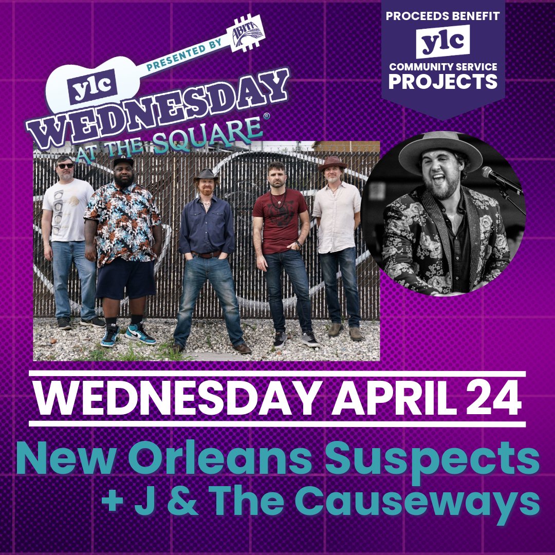 🌟 Why settle for an ordinary Wednesday when you can experience extraordinary? Join us this Wednesday for the electrifying sounds of New Orleans Suspects, with an unforgettable opening set by J and the Causeways. We'll see you at the Square! 🎶✨