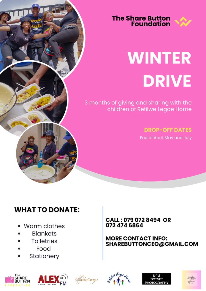 We are currently preparing for our visit to Refilwe Legae Home and organizing a winter drive! 🤗 What to donate: Warm clothes Blankets Toiletries Stationery Food Drop off: 📍No 195 Phase Two Ext. Alexandra 05 May 2024