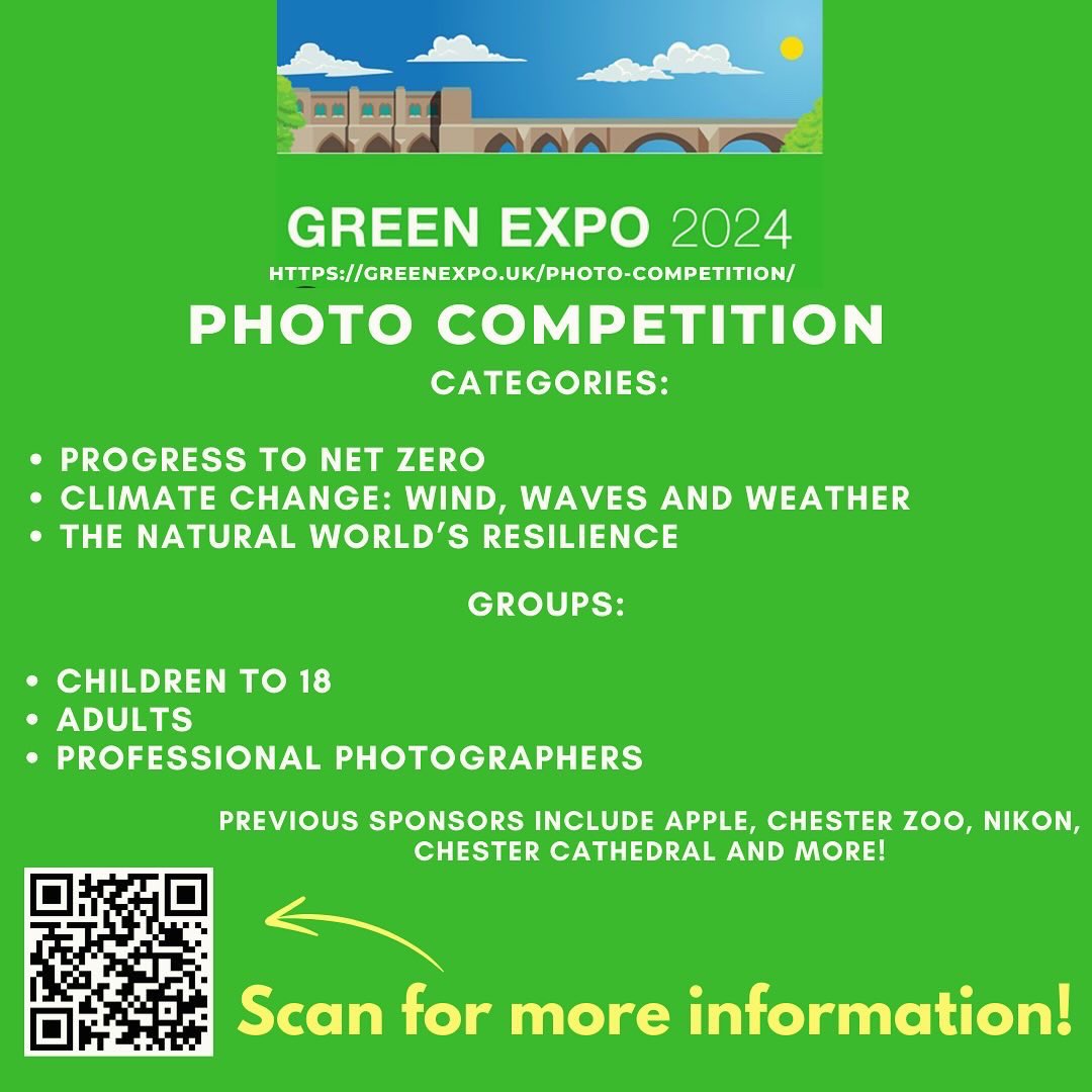 The Green Expo team invites you to submit your photos for the annual green expo photo competition! Entries are open to all ages and abilities, 3 categories and 9 prize winners! Submissions are due by May 31st!! Scan the QR code for more information! greenexpo.uk/photo-competit…