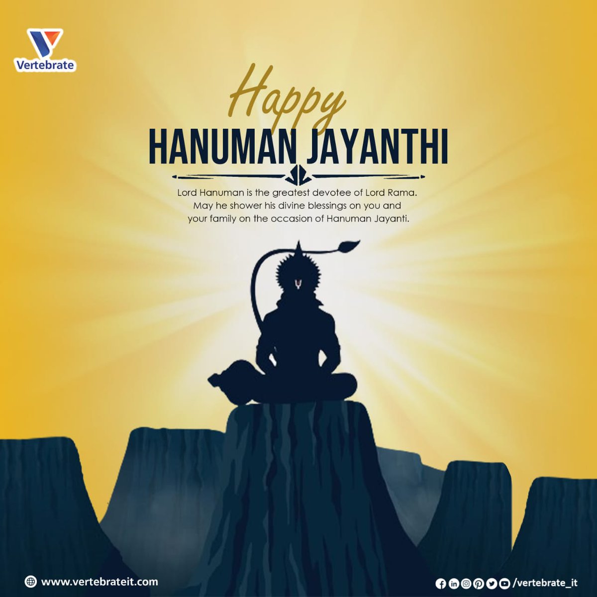 vertebrate_it's tweet photo. "Happy Hanuman Jayanthi!🙏May Lord Hanuman's blessings fill our lives with strength, courage, and wisdom. Jai Hanuman!🚩 #vertebrate #vizag #b2b #politics #digitalmarketing #website #development #mobileapps #business #technology #hanuman #HanumanJayanthi #lord #peace #JaiHanuman https://t.co/p1DZAsA7BR