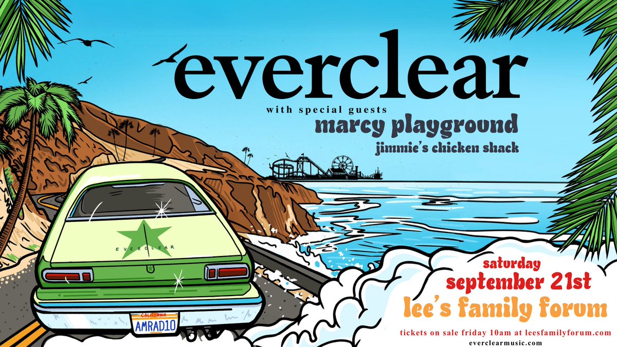 Everclear is coming to Lee's Family Forum on September 21st, and they're bringing some amazing friends with them! 🤘 Don't miss @EverclearBand with special guests Marcy Playground and Jimmie's Chicken Shack for a night of '90s alt-rock nostalgia you won't forget! Mark your